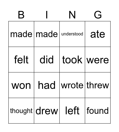 Past simple-4 Bingo Card