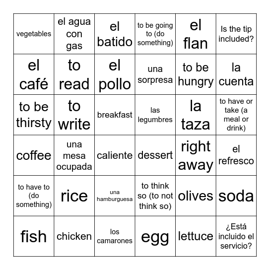 Capítulo 1: Vocabulario 1 y 2 Bingo Card