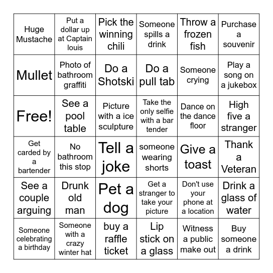 Skiing, Sledding, Ice Luge.... Bingo Card