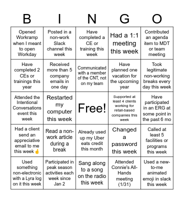 Team Bingo #2 Bingo Card