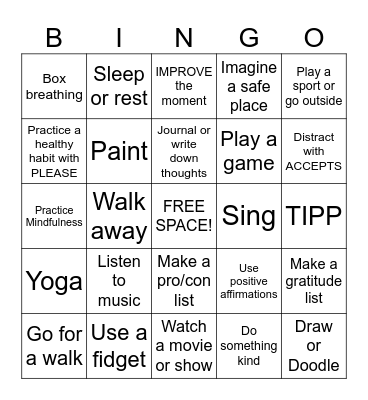 Coping Skills BINGO Card