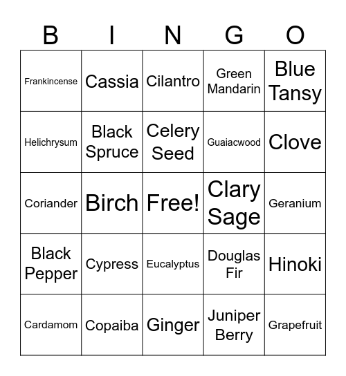 Essential Oil BINGO Card