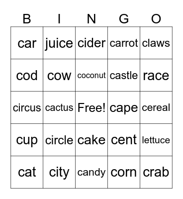 The Two Sounds of C Bingo Card