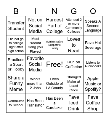 First-Gen Bingo Card