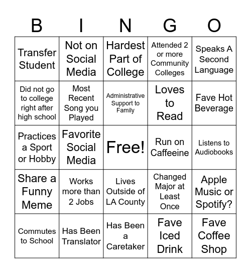 First-Gen Bingo Card
