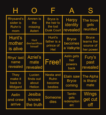 House of Flame and Shadow Bingo Card