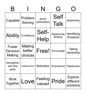 Fostering Independence Bingo Card
