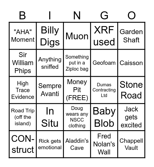 Curse of Oak Island Bingo Card