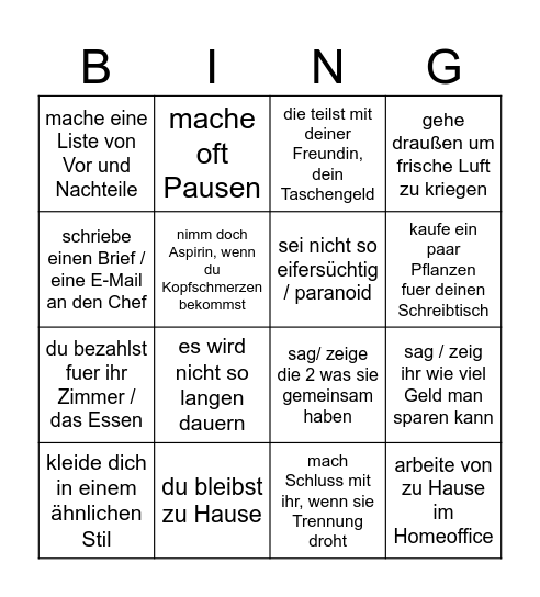 Hueber Bitten um Rat Bingo Card