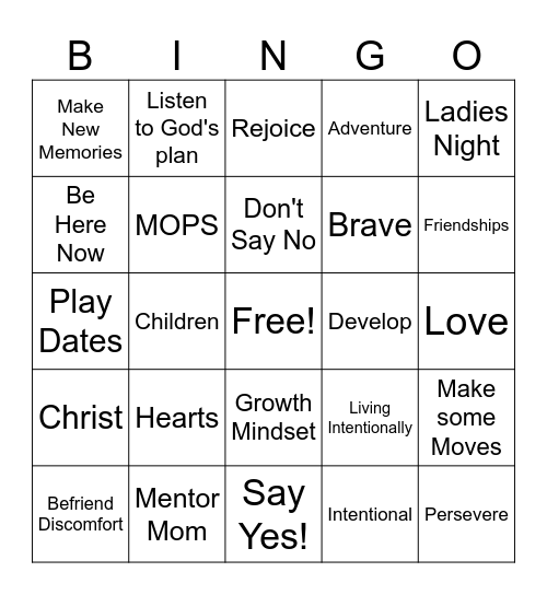 Say Yes! MOPS BINGO Card