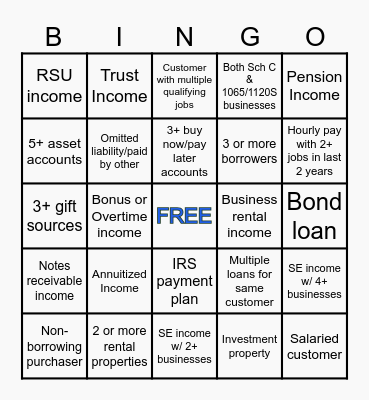 Underwriting BINGO Card