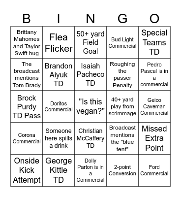 Super Bowl Bingo Card