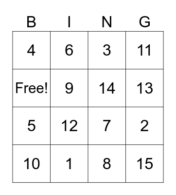 numeros 1-15 Bingo Card