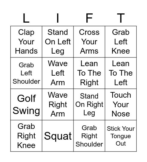 LIFT Bingo Card