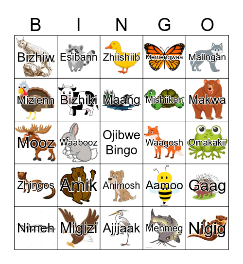Ojibwe Bingo Card
