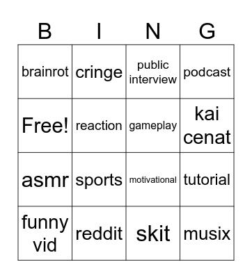 Untitled Bingo Card
