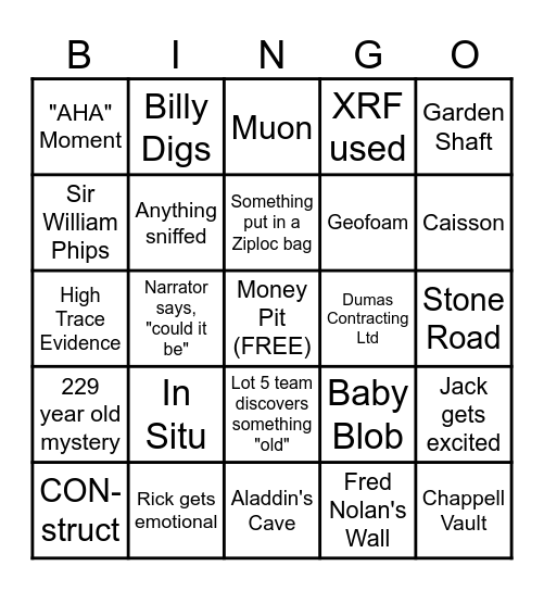 Curse of Oak Island Bingo Card