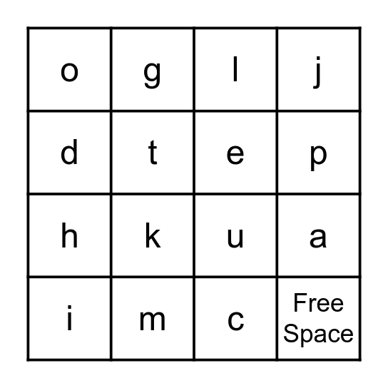 Letters & Sounds Bingo Card