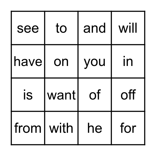 Word Bingo Card