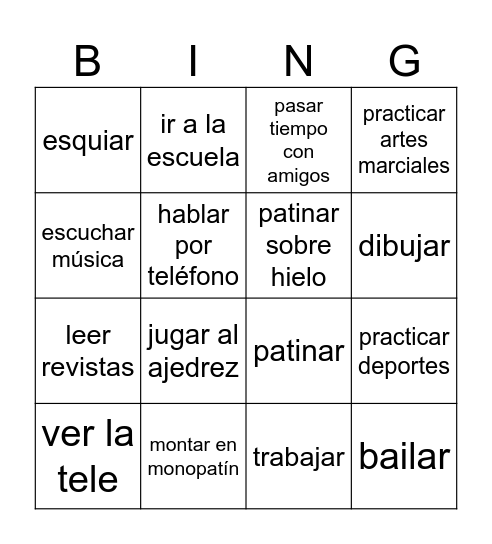 1.1A-English to spanish Bingo Card