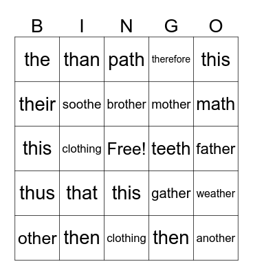 TH Bingo Card