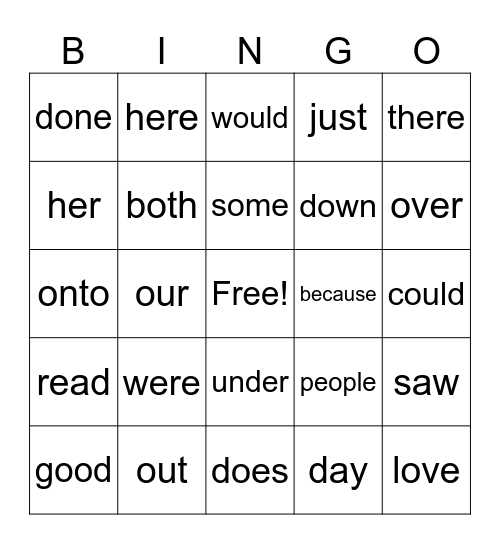 1st Grade Bingo Card