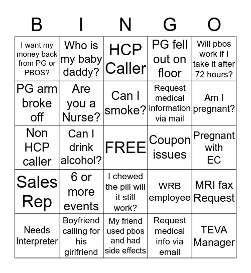 TWH Bingo Card