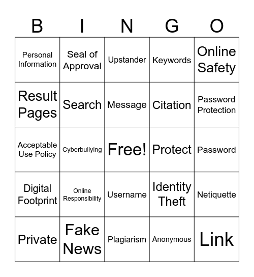 Digital Citizenship Bingo - Copy Bingo Card