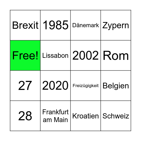 Europäische Union BM Bingo Card