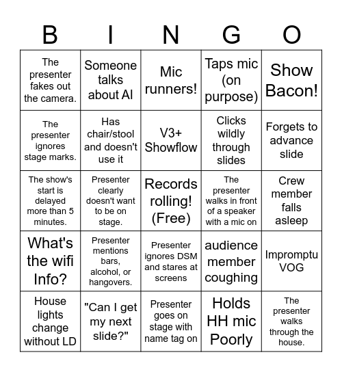 Show Bingo Card