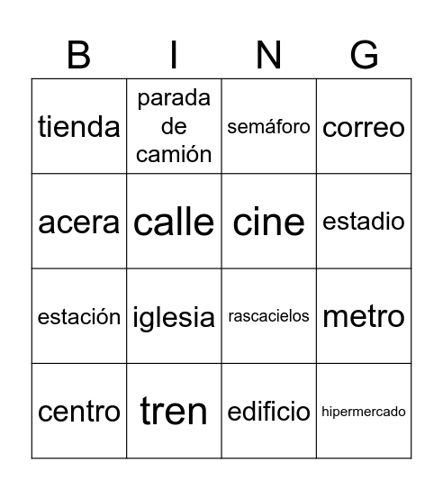 3rd period City Vocabulary Bingo Card