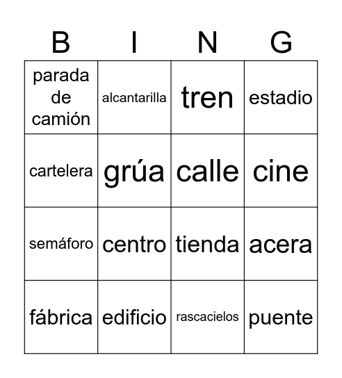 4th period City Vocabulary Bingo Card