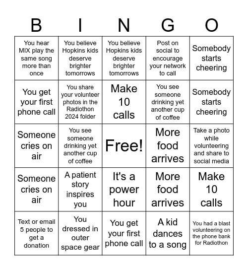 VOLUNTEER BINGO Card