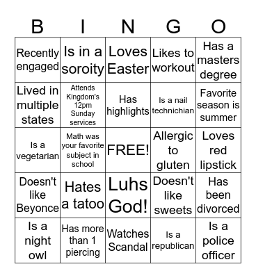CoverGirls Bingo Card