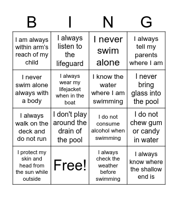 "I Am No Fool I Follow the Pool Rules" Bingo Card