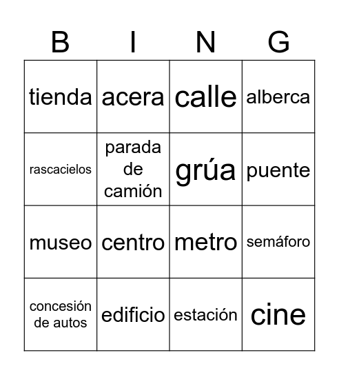 5th period City Vocabulary Bingo Card