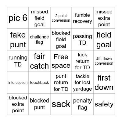 FOOTBALL BINGO Card
