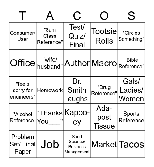 Dr. Smith's Econ Bingo Card