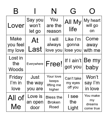 Love Song BINGO Card