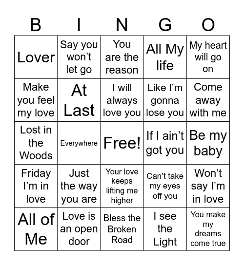 Love Song BINGO Card
