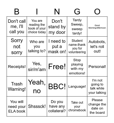 Ms. Fleming's Catch Phrases Bingo Card