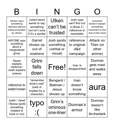 An Ocean of Others Ch 19 Bingo Card