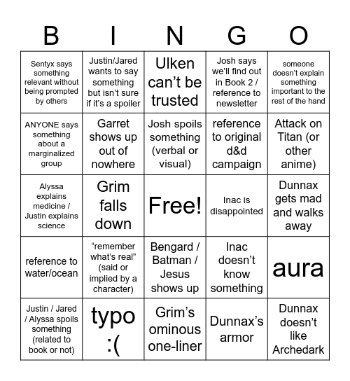 An Ocean of Others Ch 19 Bingo Card