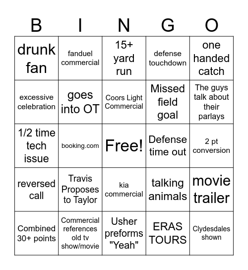 Football Game Bingo Card