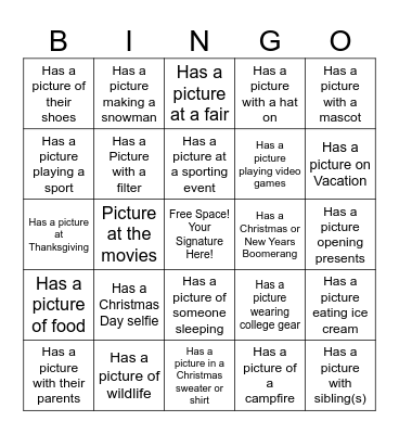 Winter Break Cell Phone Bingo Card