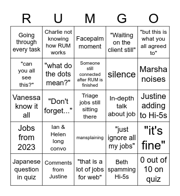 RUM-go Bingo Card