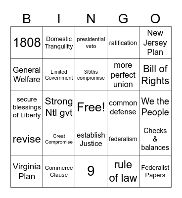 Articles to Constitution Bingo Card