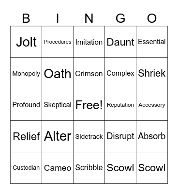 Vocab Fun Bingo Card