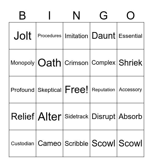 Vocab Fun Bingo Card