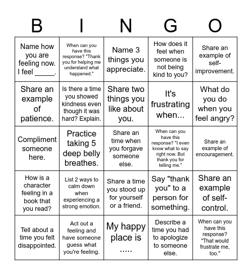 Empathy Bingo Card